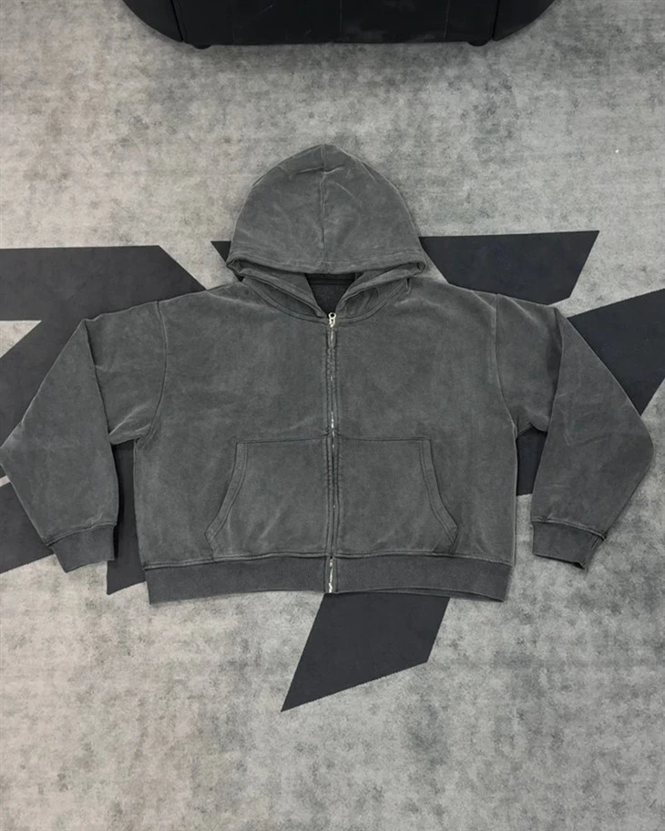 Wholesale OEM Acid Light Wash Oversized Heavyweight Zip Up Hoodie Kornit DTG Print factory