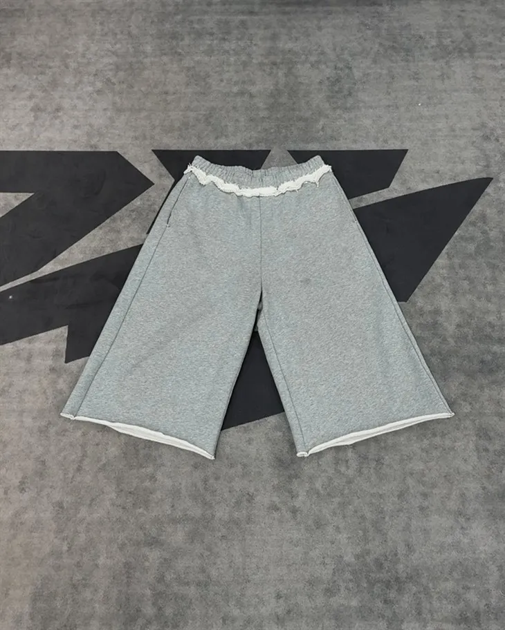Engros OEM Bomuldsshorts Heather Grey Flæsede Culottes Elastisk talje Bredt ben Kornit DTG Print
